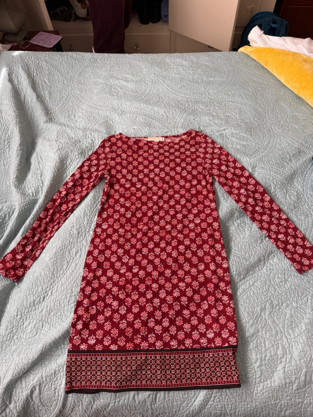Michael Kors Red Floral Long-Sleeve Shift Dress